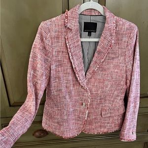 Banana Republic Red Tweed Blazer with frayed edges - fully lined - Sz 8